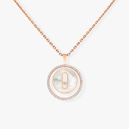 [LOXURA]LUCKY MOVE 1 DIAMOND WHITE MOTHER OF PEARL PINK GOLD DIAMOND NECKLACE