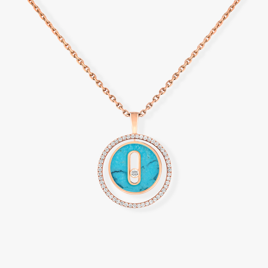 [LOXURA]LUCKY MOVE 1 DIAMOND TURQUOISE PINK GOLD DIAMOND NECKLACE