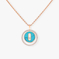 [LOXURA]LUCKY MOVE 1 DIAMOND TURQUOISE PINK GOLD DIAMOND NECKLACE