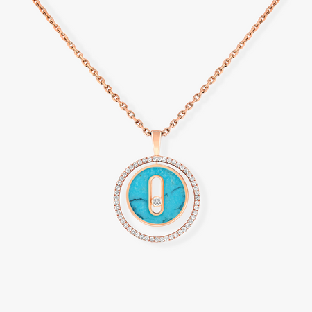 [LOXURA]LUCKY MOVE 1 DIAMOND TURQUOISE PINK GOLD DIAMOND NECKLACE