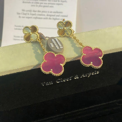 [LOXURA]NEW CLOVER 2 MOTIF PINK ENAMEL EARRINGS