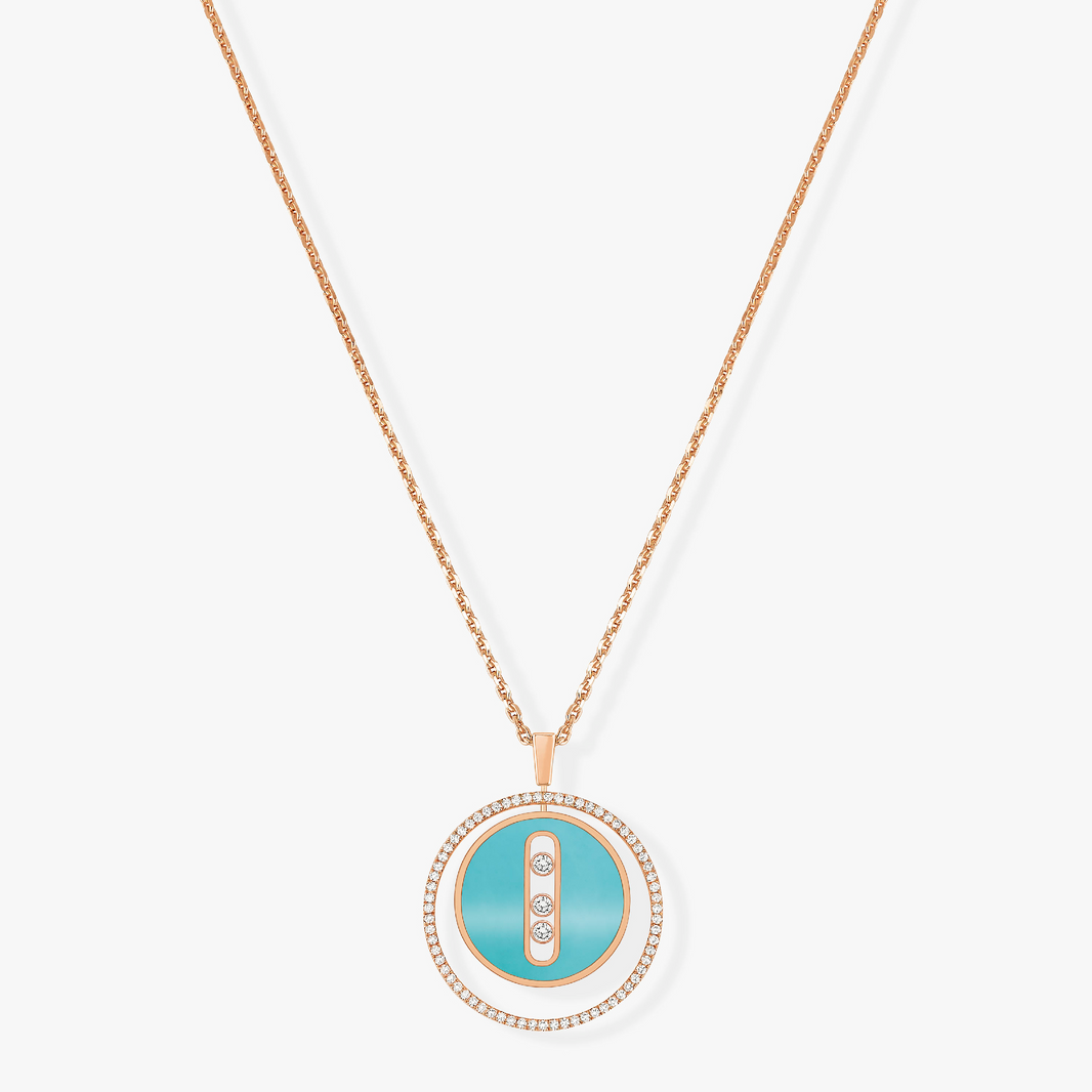 [LOXURA]LUCKY MOVE 3 DIAMONDS TURQUOISE PINK GOLD DIAMOND NECKLACE