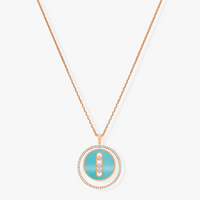 [LOXURA]LUCKY MOVE 3 DIAMONDS TURQUOISE PINK GOLD DIAMOND NECKLACE