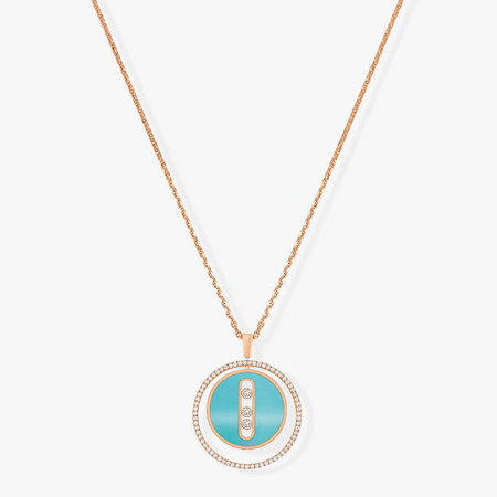 [LOXURA]LUCKY MOVE 3 DIAMONDS TURQUOISE PINK GOLD DIAMOND NECKLACE