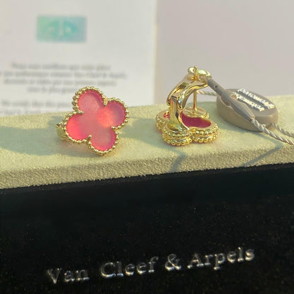 [LOXURA]NEW CLOVER 15MM PINK ENAMEL STUD EARRINGS