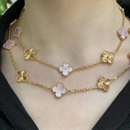 [LOXURA]CLOVER 20 MOTIFS LASER PINK MOP NECKLACE