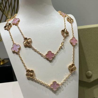 [LOXURA]CLOVER 20 MOTIFS LASER PINK MOP NECKLACE