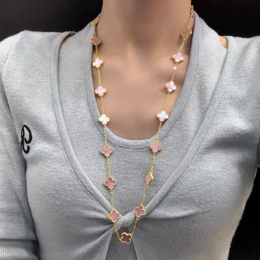 [LOXURA]CLOVER 20 MOTIFS PINK MOP NECKLACE
