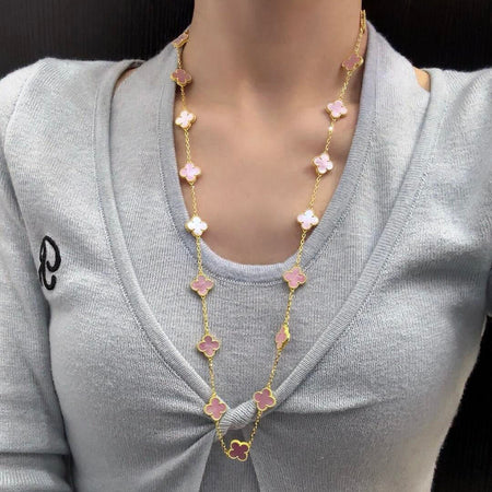 [LOXURA]CLOVER 20 MOTIFS PINK MOP NECKLACE