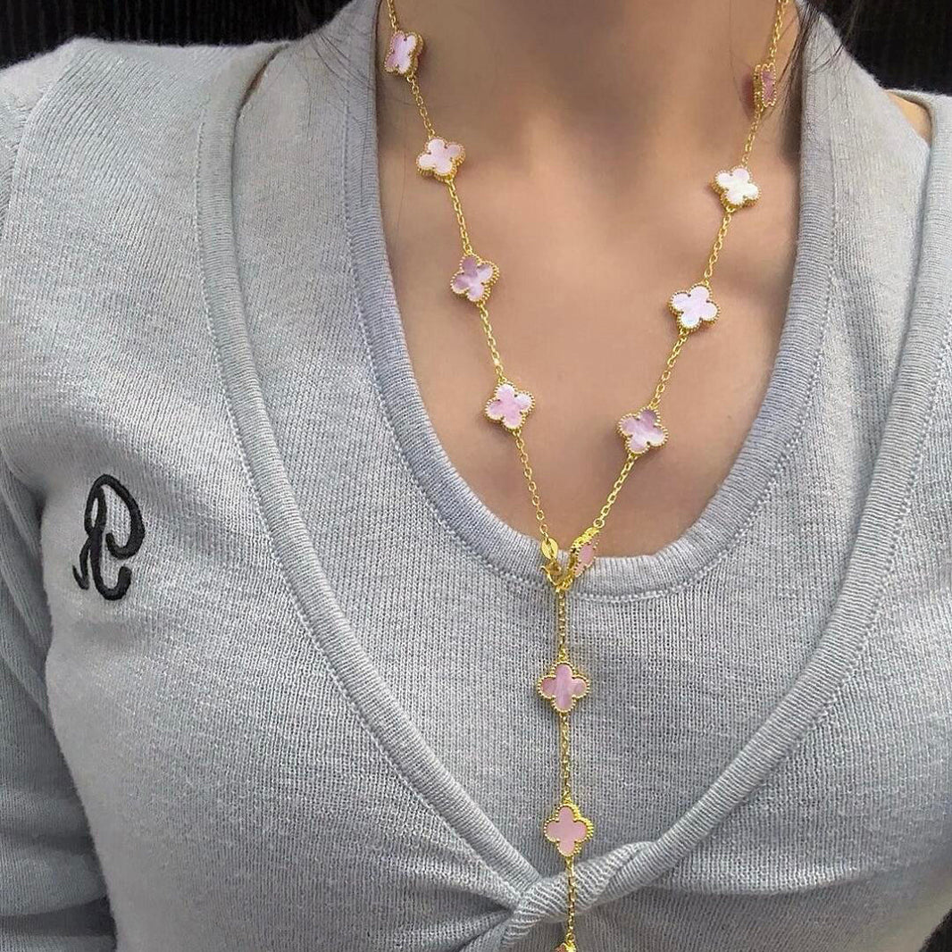 [LOXURA]CLOVER 20 MOTIFS PINK MOP NECKLACE