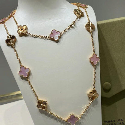 [LOXURA]CLOVER 20 MOTIFS LASER PINK MOP NECKLACE