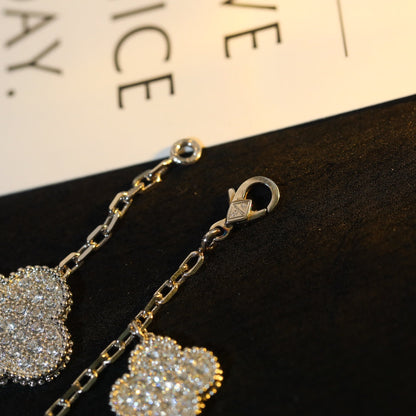 [LOXURA]CLOVER BRACELET 5 MOTIF SILVER DIAMOND PAVED