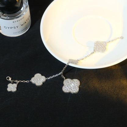 [LOXURA]CLOVER BRACELET 5 MOTIF SILVER DIAMOND PAVED