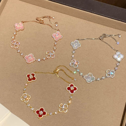 [LOXURA]CLOVER 5 MOTIF PINK BLUE RED WHITE BRACELET