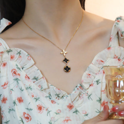 [LOXURA]STAR AND SUN ONYX PINK GOLD NECKLACE