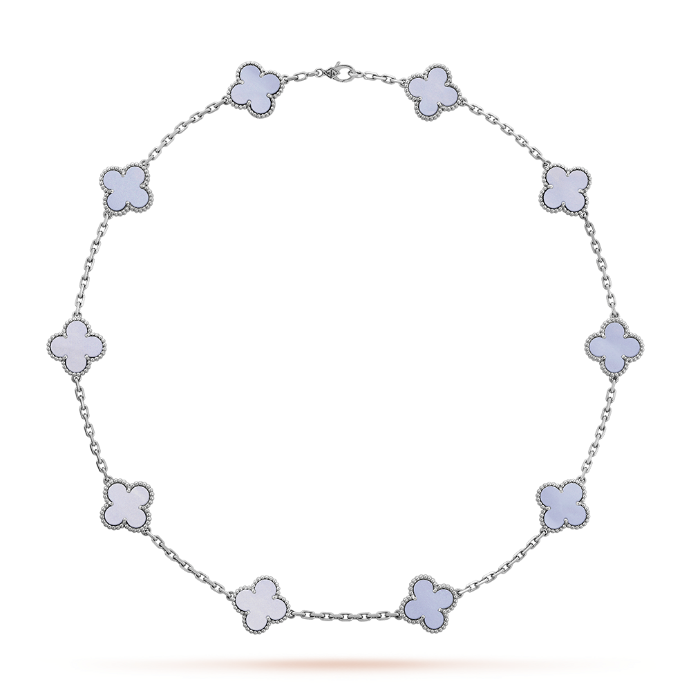 [LOXURA]CLOVER 10 MOTIFS BLUE CHALCEDONY NECKLACE