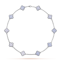 [LOXURA]CLOVER 10 MOTIFS BLUE CHALCEDONY NECKLACE