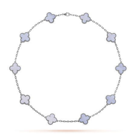 [LOXURA]CLOVER 10 MOTIFS BLUE CHALCEDONY NECKLACE