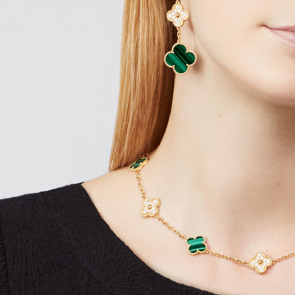 [LOXURA]CLOVER 10 MOTIFS MALACHITE DIAMOND NECKLACE