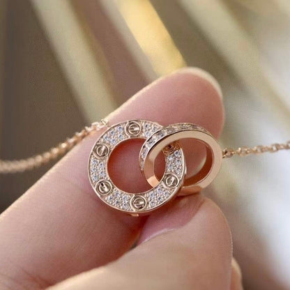 [LOXURA]LOVE 7.6MM NECKLACE ROSE GOLD AND SILVER  FULL DIAMOND