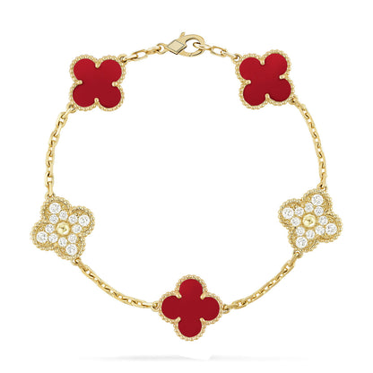 [LOXURA] CLOVER 5 MOTIF RED CORNELIAN BRACELET COLLECTION