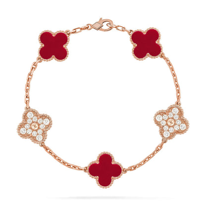 [LOXURA] CLOVER 5 MOTIF RED CORNELIAN BRACELET COLLECTION