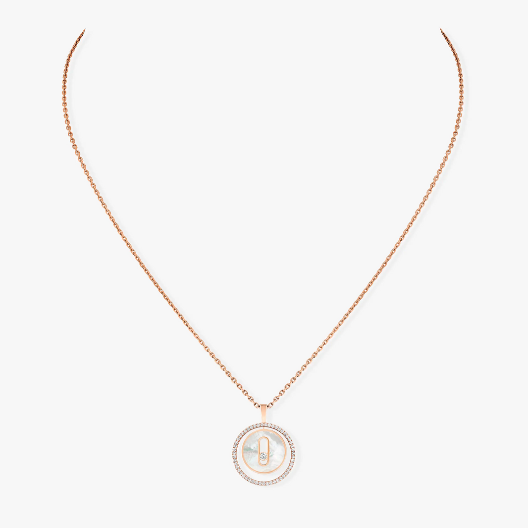 [LOXURA]LUCKY MOVE 1 DIAMOND WHITE MOTHER OF PEARL PINK GOLD DIAMOND NECKLACE