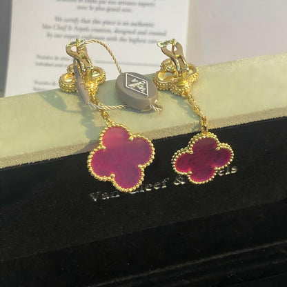 [LOXURA]NEW CLOVER 2 MOTIF PINK ENAMEL EARRINGS