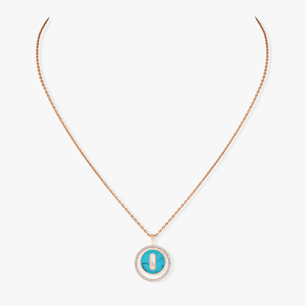 [LOXURA]LUCKY MOVE 1 DIAMOND TURQUOISE PINK GOLD DIAMOND NECKLACE