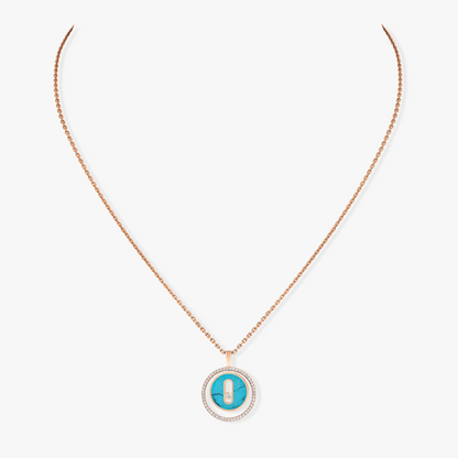 [LOXURA]LUCKY MOVE 1 DIAMOND TURQUOISE PINK GOLD DIAMOND NECKLACE