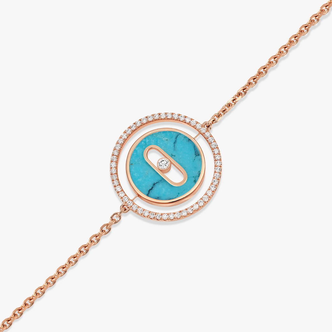 [LOXURA]LUCKY MOVE TURQUOISE PINK GOLD DIAMOND BRACELET