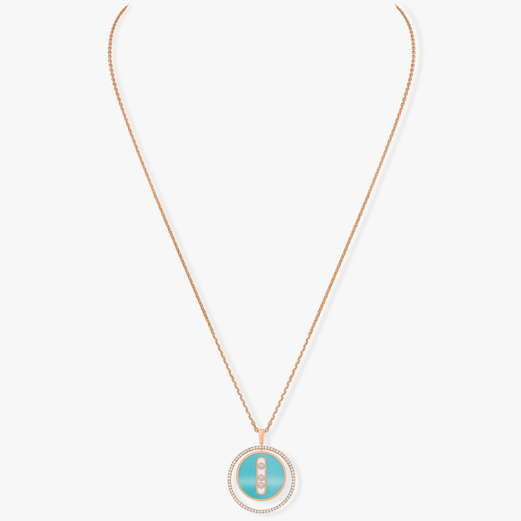 [LOXURA]LUCKY MOVE 3 DIAMONDS TURQUOISE PINK GOLD DIAMOND NECKLACE