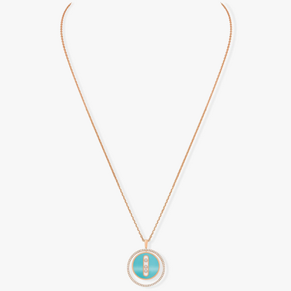 [LOXURA]LUCKY MOVE 3 DIAMONDS TURQUOISE PINK GOLD DIAMOND NECKLACE