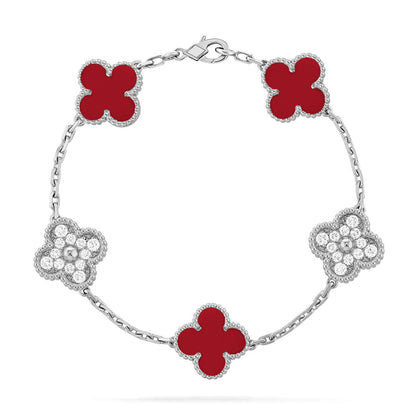 [LOXURA] CLOVER 5 MOTIF RED CORNELIAN BRACELET COLLECTION