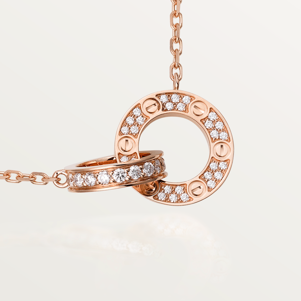 [LOXURA]LOVE 7.6MM NECKLACE ROSE GOLD AND SILVER  FULL DIAMOND