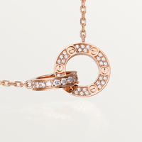 [LOXURA]LOVE 7.6MM NECKLACE ROSE GOLD AND SILVER  FULL DIAMOND