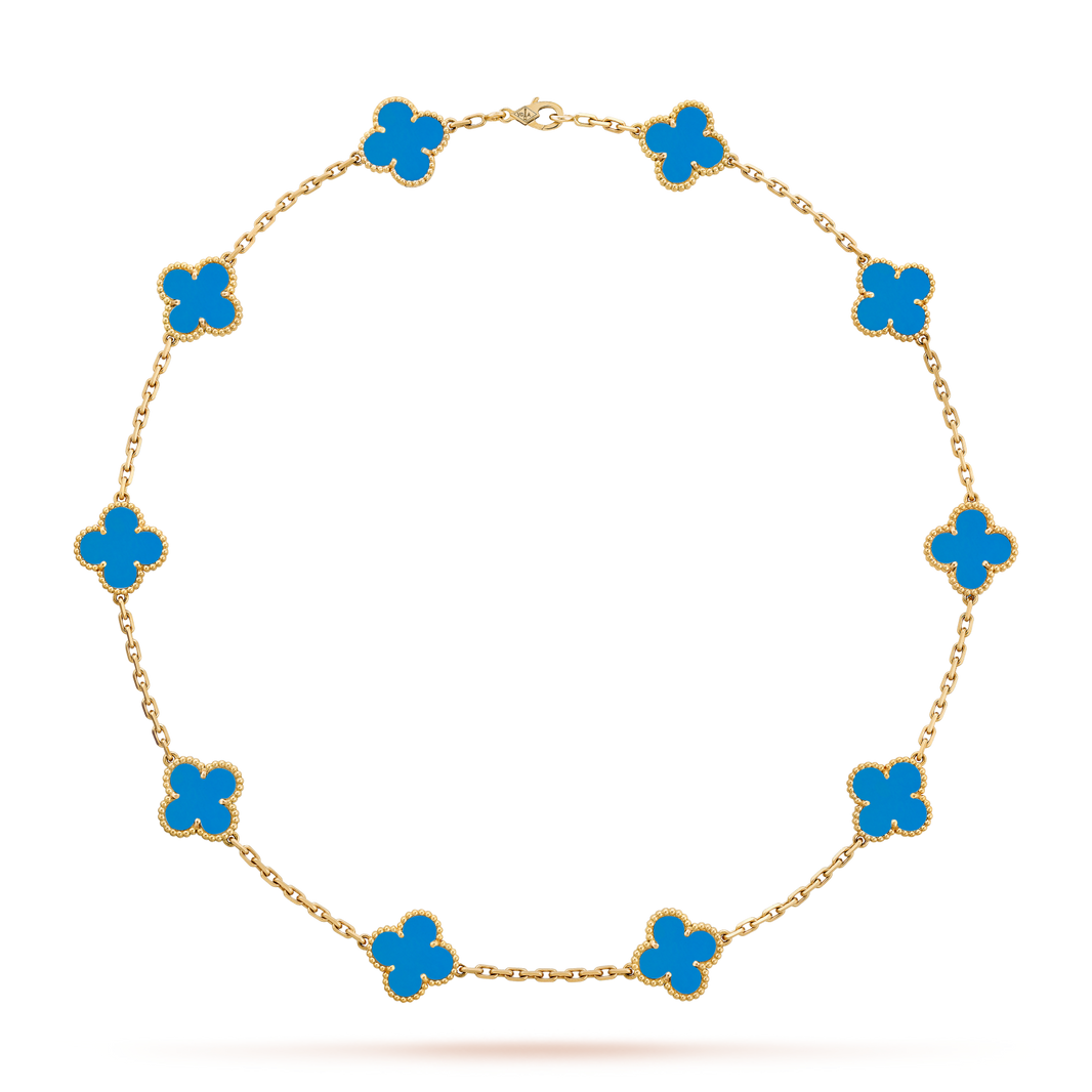 [LOXURA]CLOVER 10 MOTIFS BLUE AGATE NECKLACE