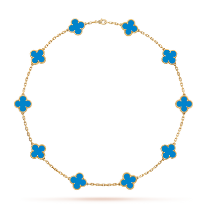 [LOXURA]CLOVER 10 MOTIFS BLUE AGATE NECKLACE