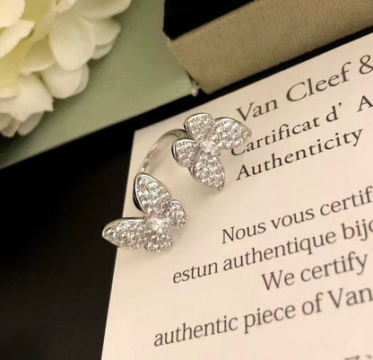 [LOXURA]TWIN SILVER BUTTERFLY DIAMOND RING