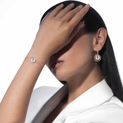 [LOXURA]LUCKY MOVE WHITE MOTHER OF PEARL PINK GOLD DIAMOND BRACELET