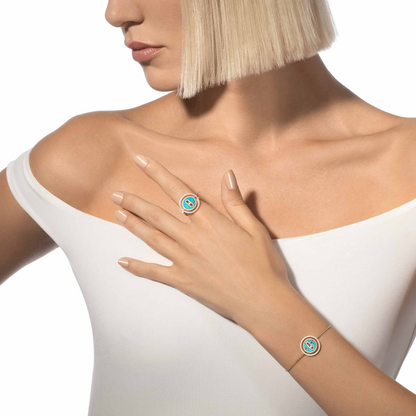 [LOXURA]LUCKY MOVE TURQUOISE PINK GOLD DIAMOND BRACELET