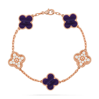 [LOXURA]CLOVER 5 MOTIF PURPLE STRIPES BRACELET COLLECTION