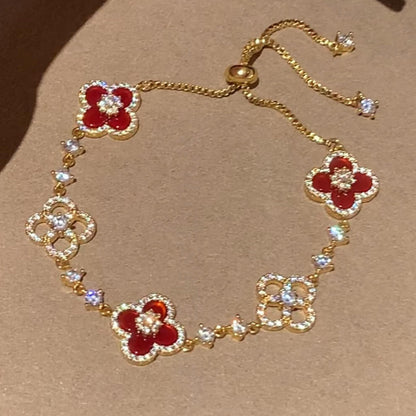 [LOXURA]CLOVER 5 MOTIF PINK BLUE RED WHITE BRACELET