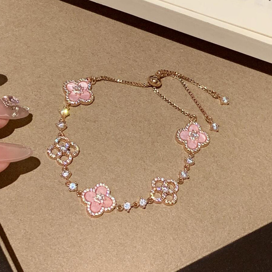 [LOXURA]CLOVER 5 MOTIF PINK BLUE RED WHITE BRACELET