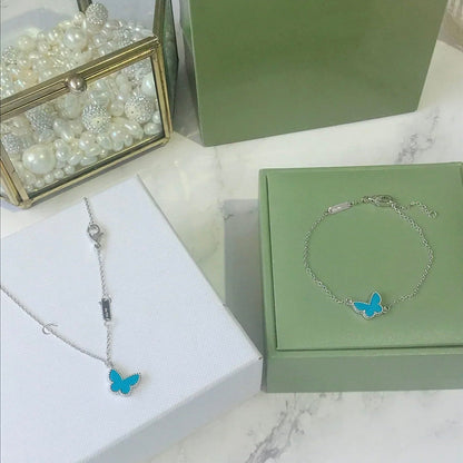 [LOXURA]BUTTERFLY TURQUOISE BUTTERFLY BRACELET SILVER