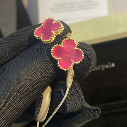 [LOXURA]NEW CLOVER 15MM PINK ENAMEL STUD EARRINGS