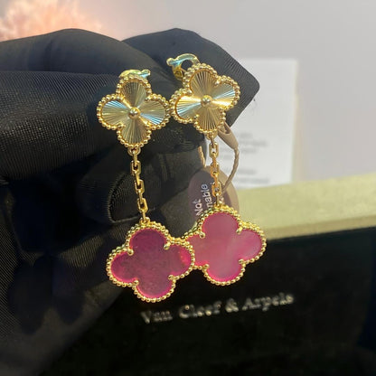 [LOXURA]NEW CLOVER 2 MOTIF PINK ENAMEL EARRINGS