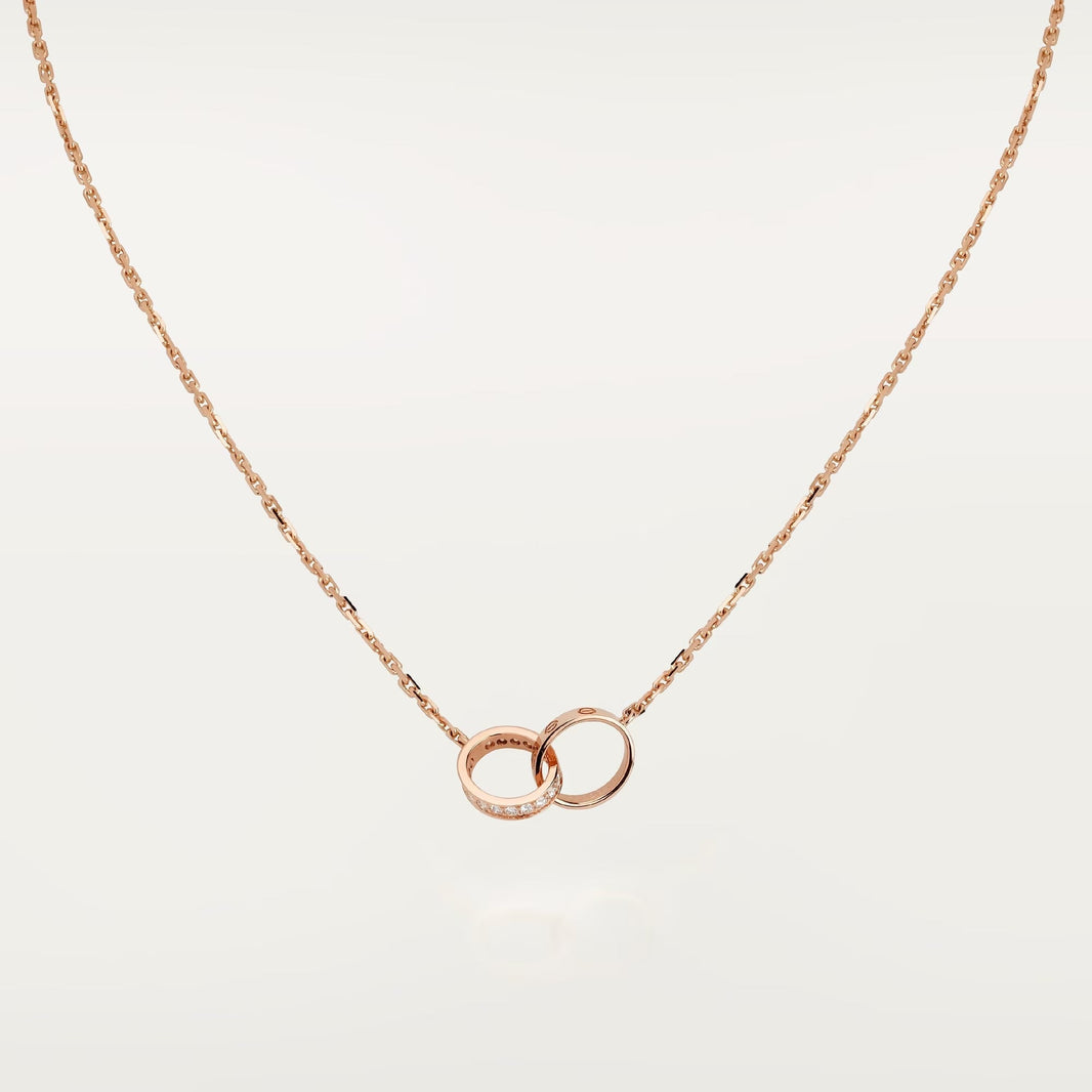 [LOXURA]LOVE DOUBLE RING HALF DIAMOND NECKLACE