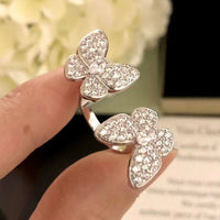 [LOXURA]TWIN SILVER BUTTERFLY DIAMOND RING