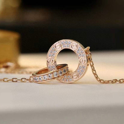 [LOXURA]LOVE 7.6MM NECKLACE ROSE GOLD AND SILVER  FULL DIAMOND
